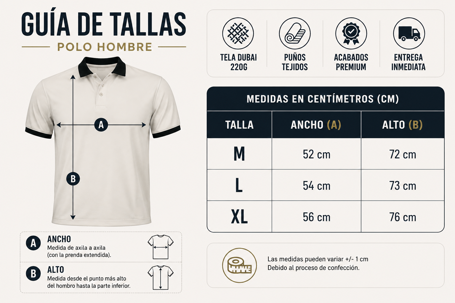Guía de tallas M L XL